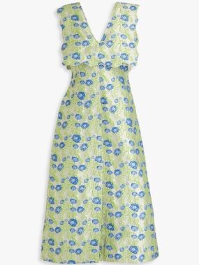 Scalloped floral-jacquard midi dress